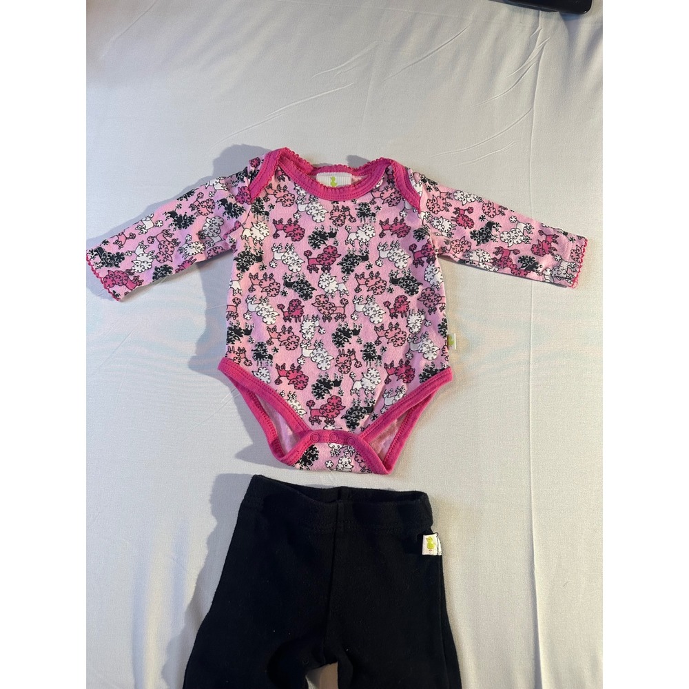 Duck Duck Goose Pink Poodle Long Sleeve Bodysuit & Black Leggings Set 3 6M - Picture 1 of 8